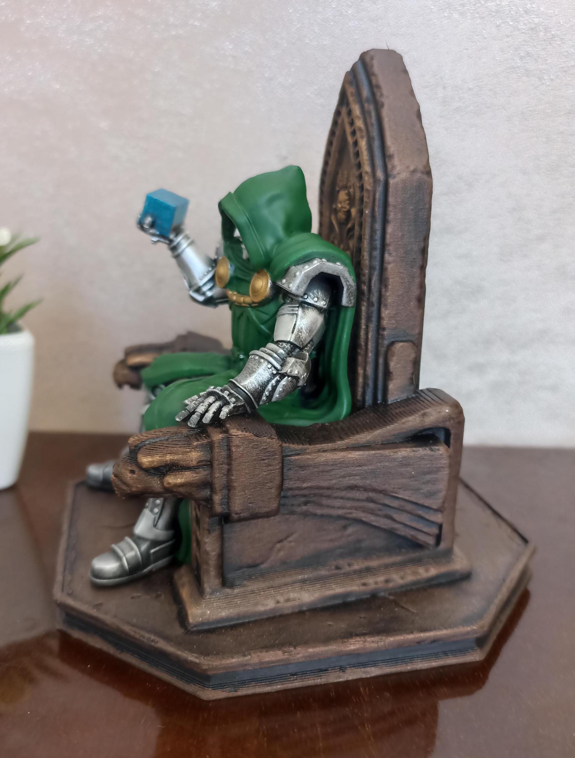 Dr. Doom on Throne Figure, Hand-Painted 3D Printed Resin Statue