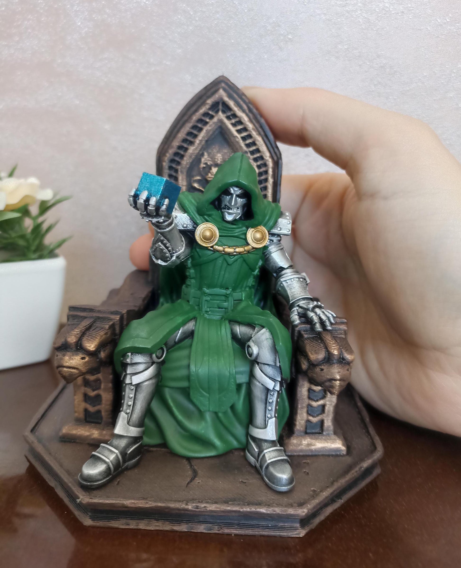 Dr. Doom on Throne Figure, Hand-Painted 3D Printed Resin Statue