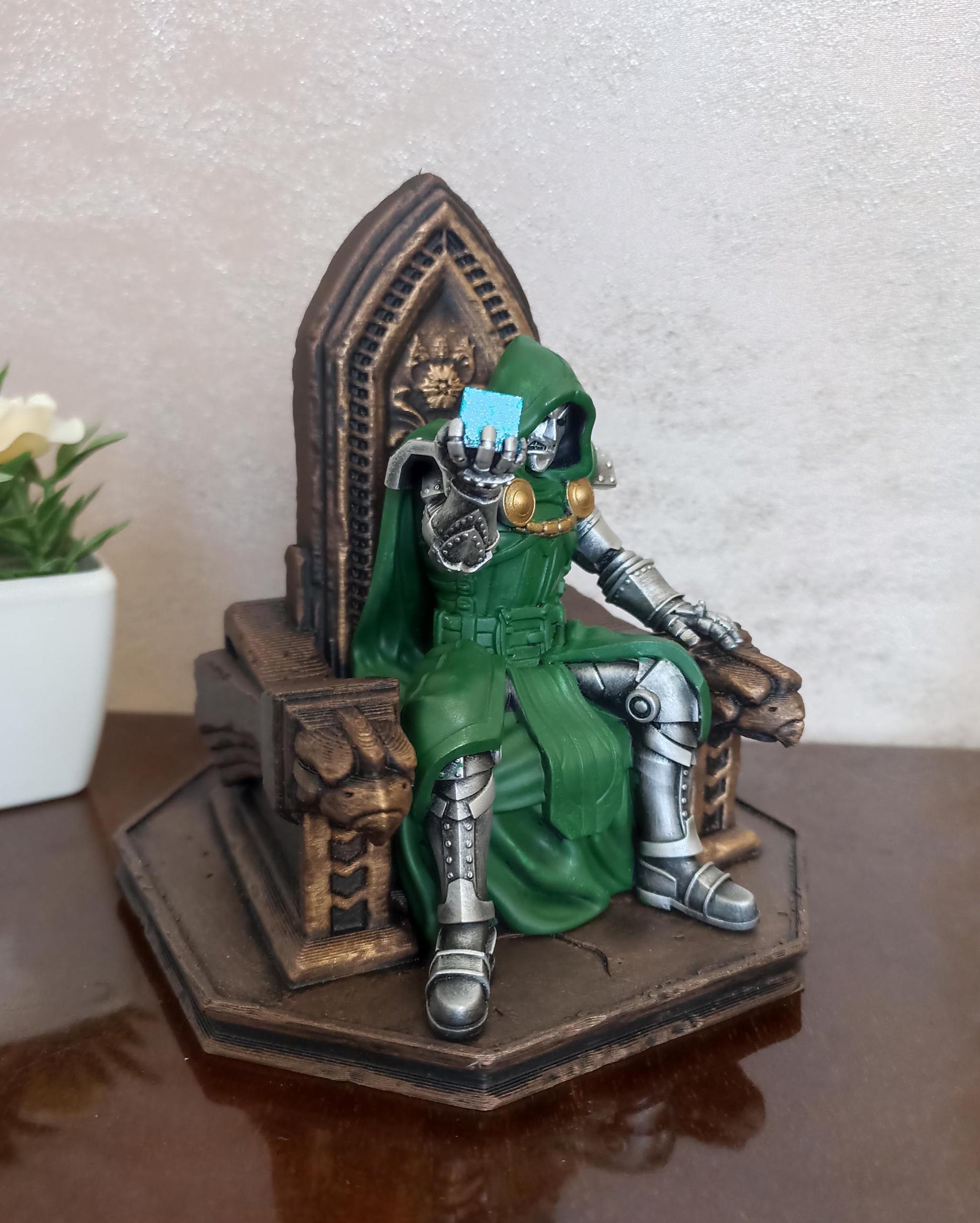 Dr. Doom on Throne Figure, Hand-Painted 3D Printed Resin Statue