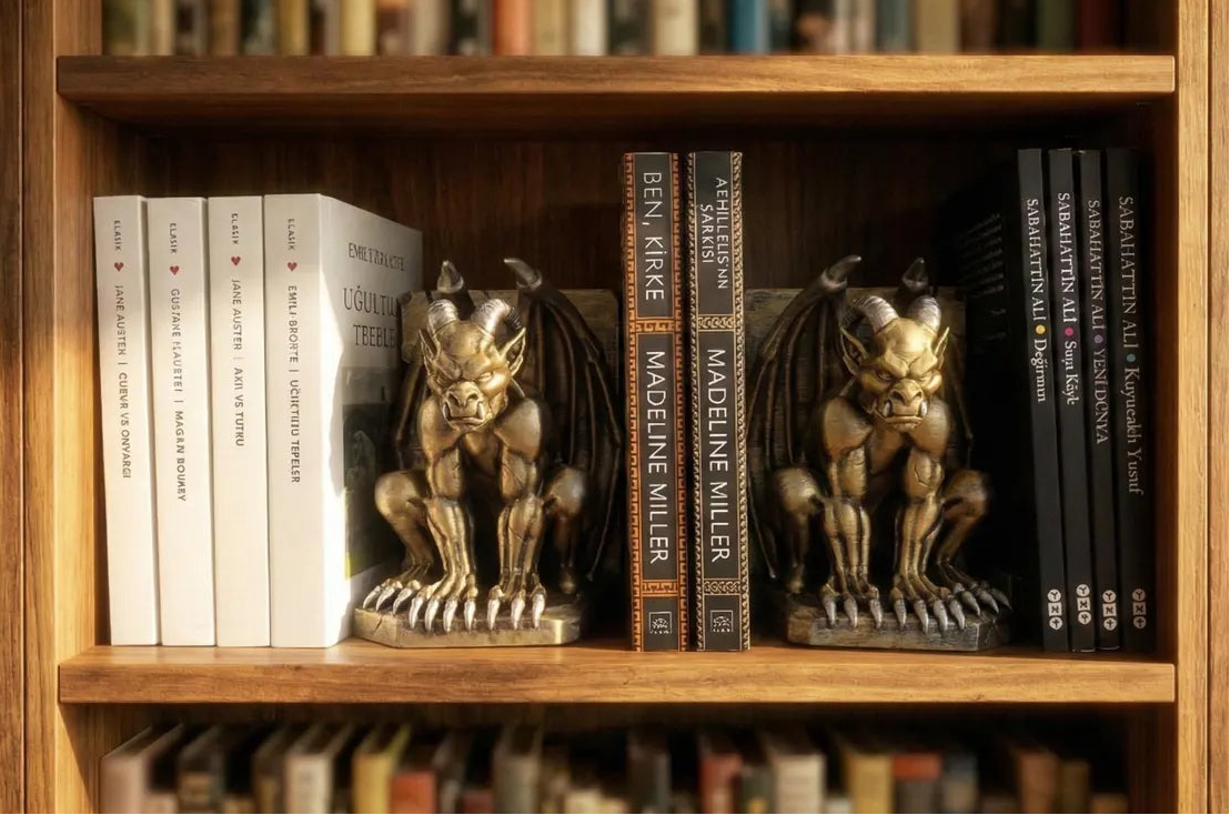 Gargoyle Gothic Bookends, Medieval Shelf Decor