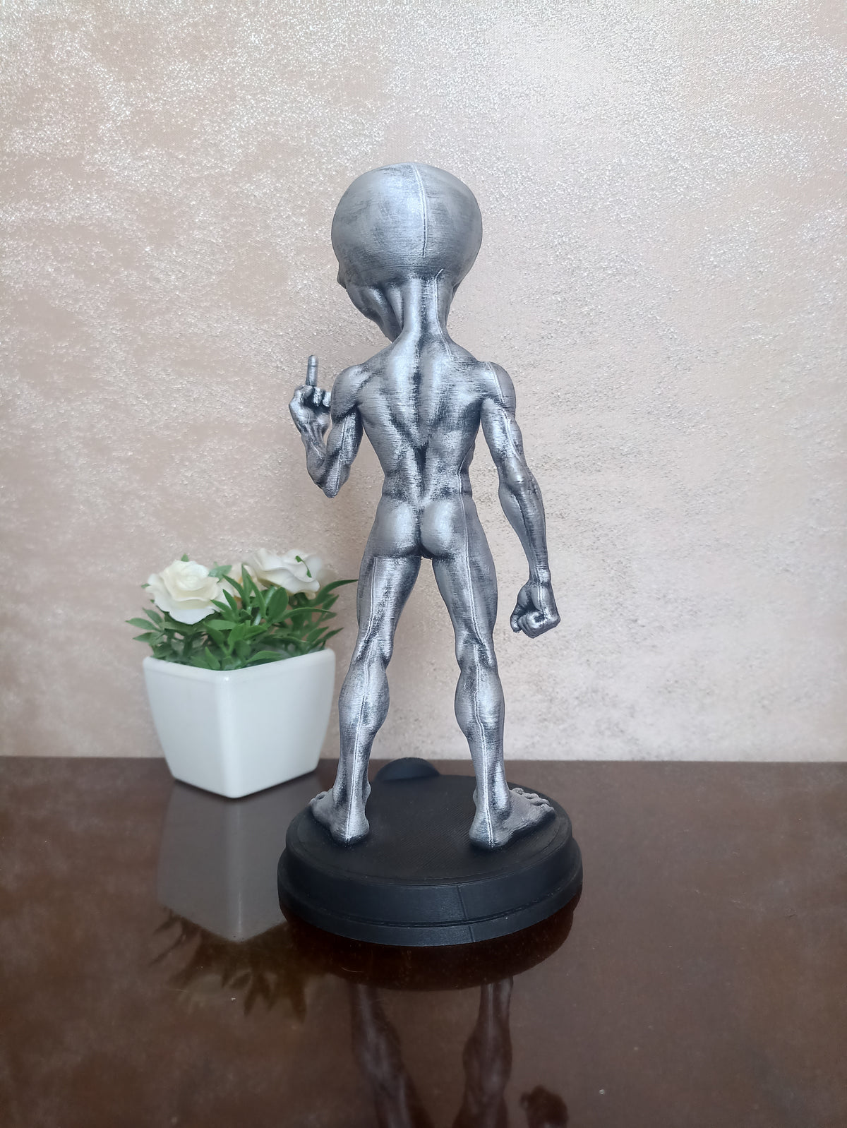 3D Printed Grey Alien Figure: Rebellious Pose