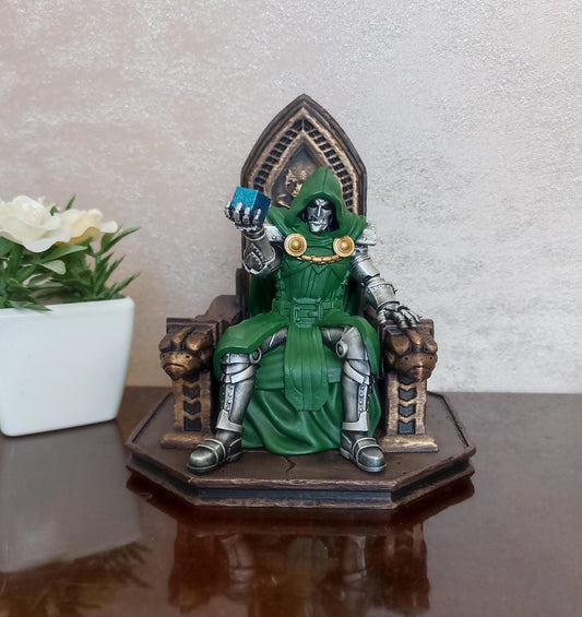 Dr. Doom on throne hand-painted resin statue