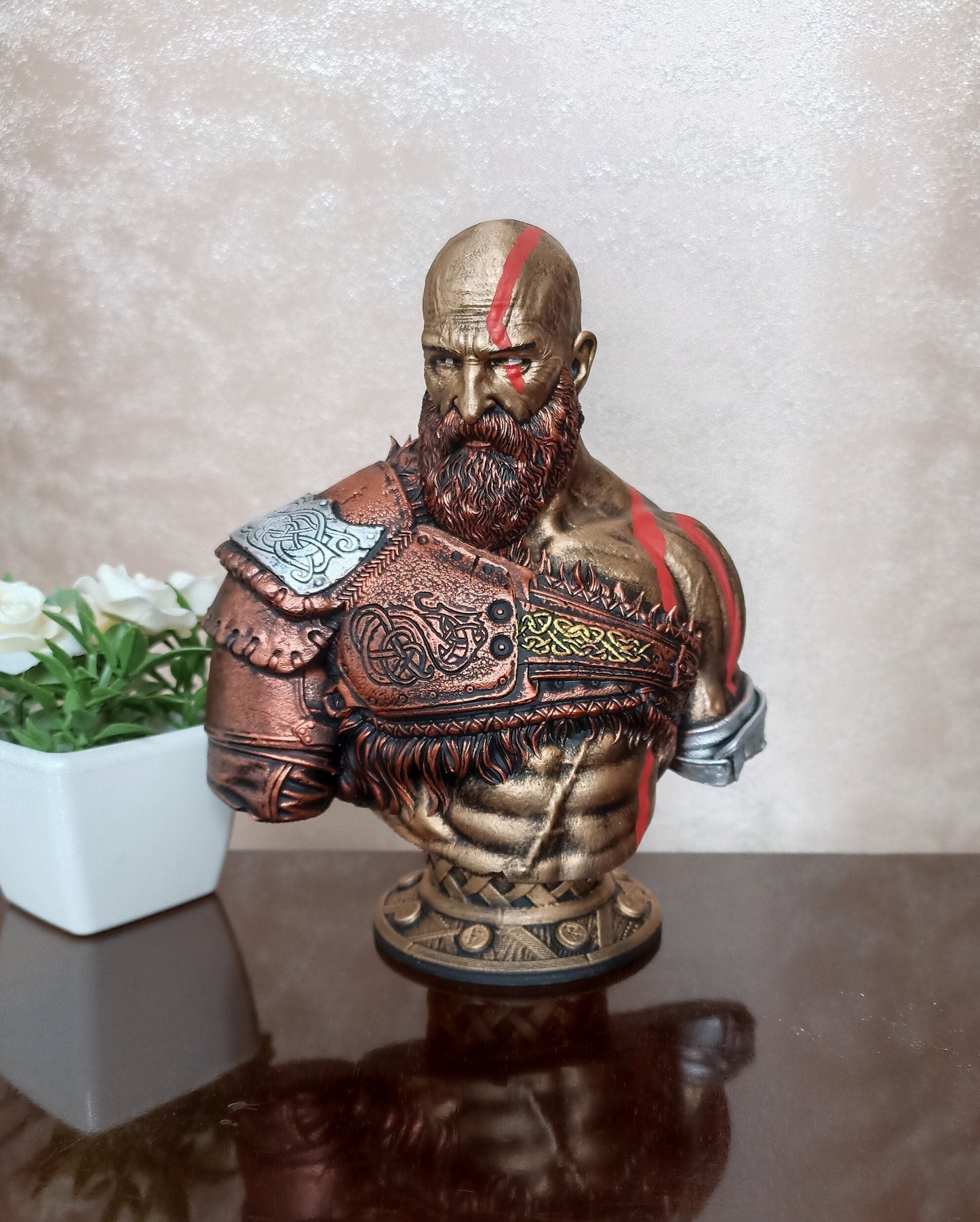 Kratos bust 3D printed resin, God of War Ragnarok fan art hand-painted collectible