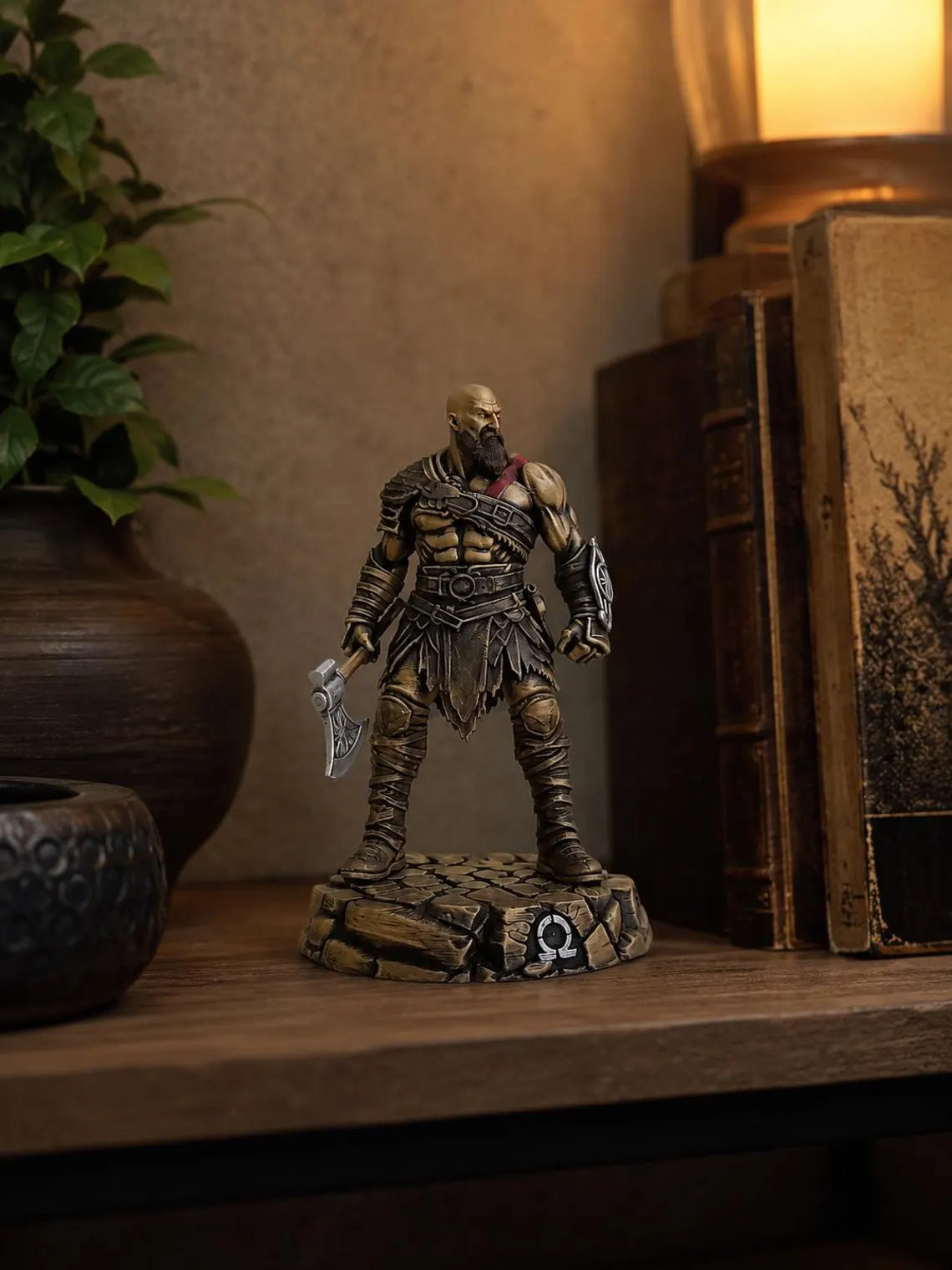 Kratos Figure God of War Statue, Spartan Warrior Gaming Decor