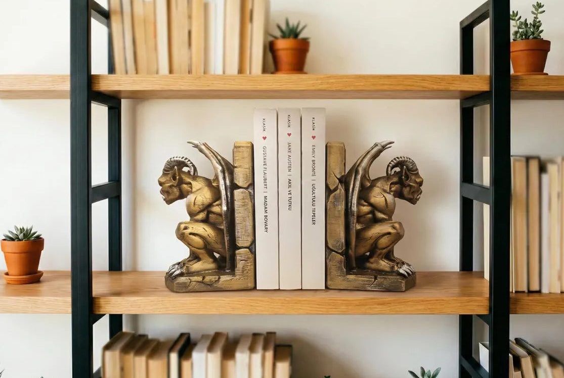 Gargoyle Gothic Bookends, Medieval Shelf Decor