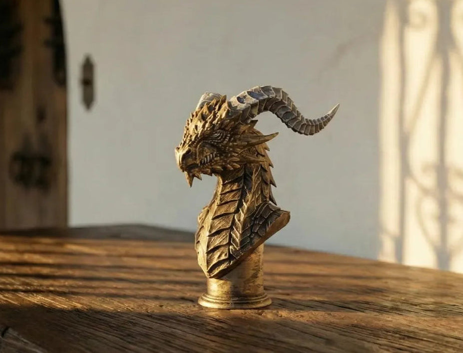 Horned Dragon Bust, Fantasy Dragon Statue