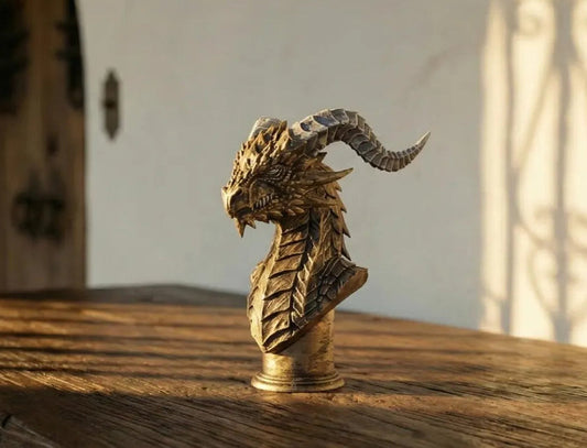 Horned Dragon Bust, Fantasy Dragon Statue