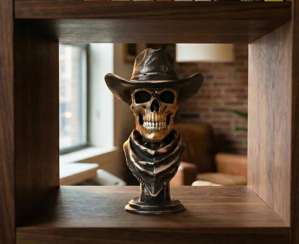 Phantom Outlaw, Skeleton Cowboy Bust, Western Decor