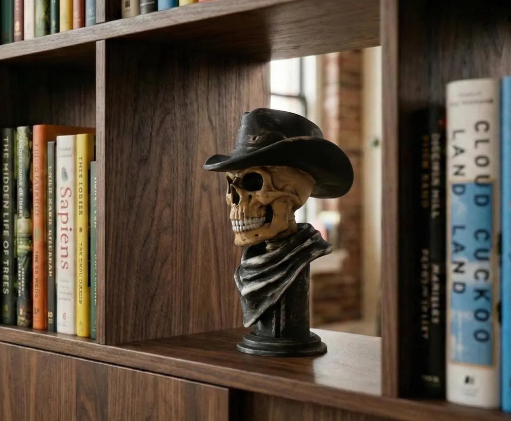 Phantom Outlaw, Skeleton Cowboy Bust, Western Decor
