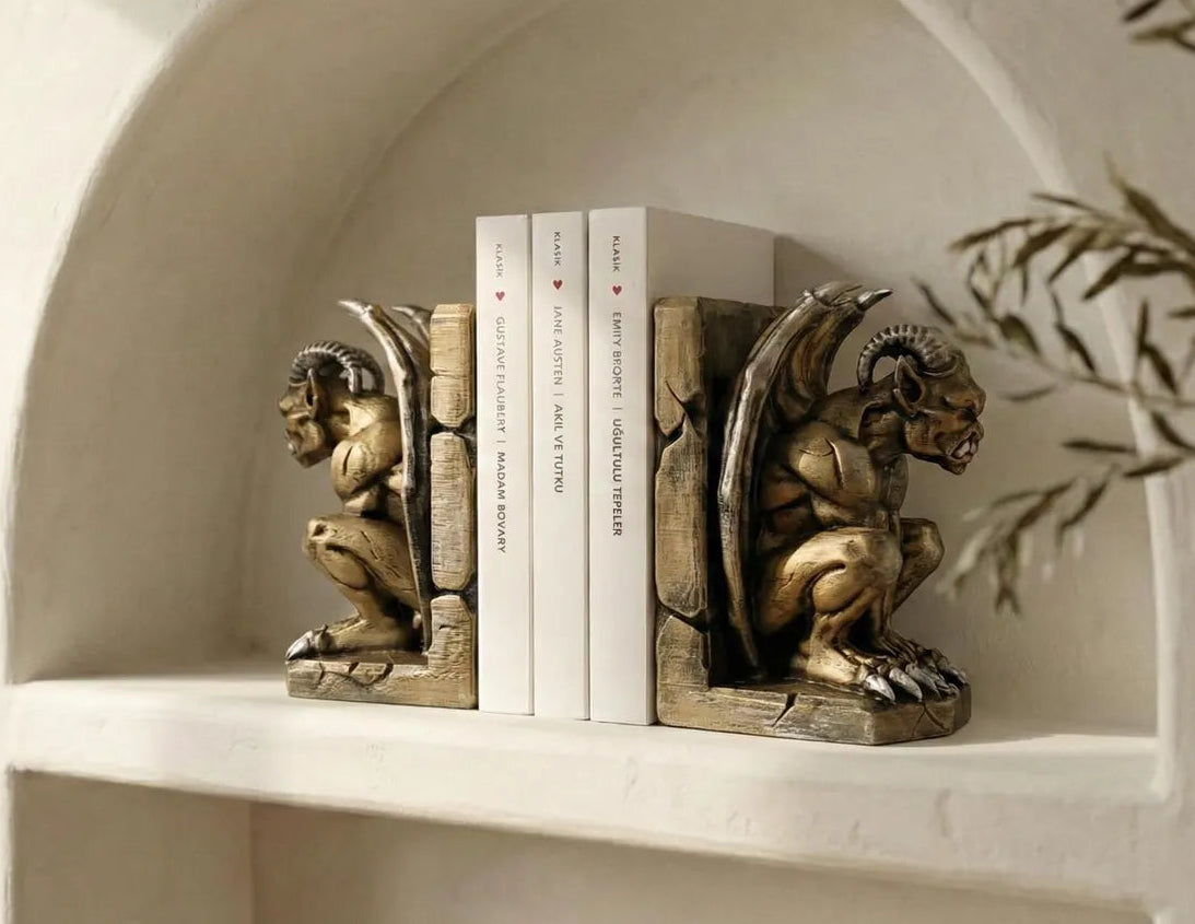 Gargoyle Gothic Bookends, Medieval Shelf Decor