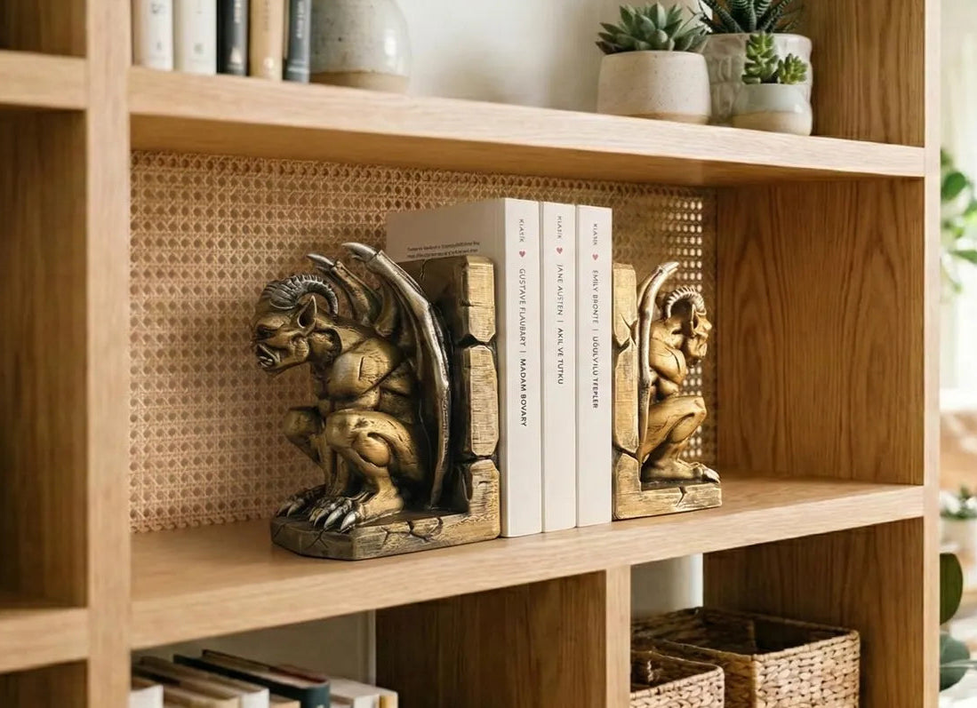 Gargoyle Gothic Bookends, Medieval Shelf Decor