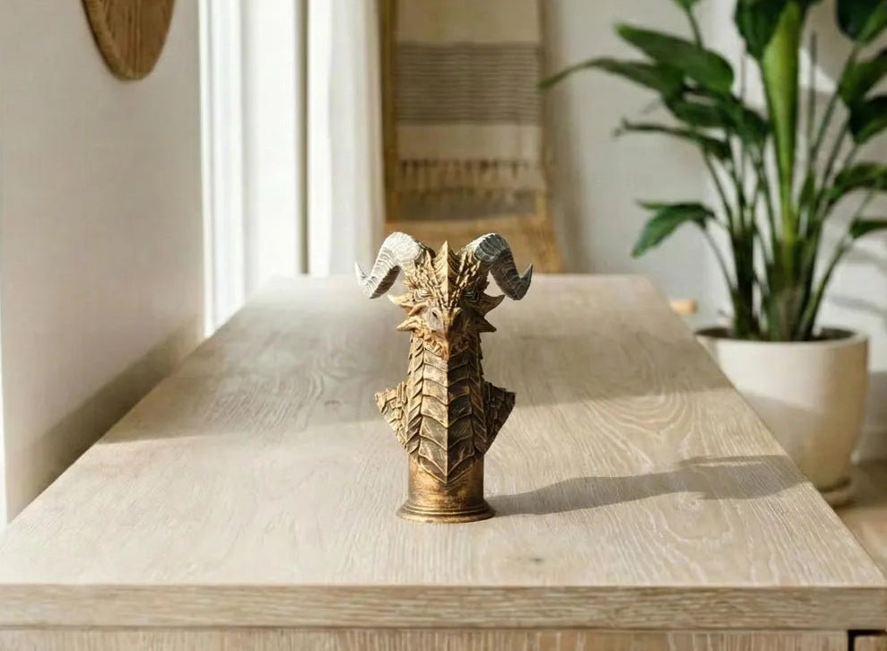 Horned Dragon Bust, Fantasy Dragon Statue