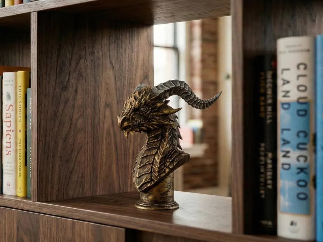 Horned Dragon Bust, Fantasy Dragon Statue